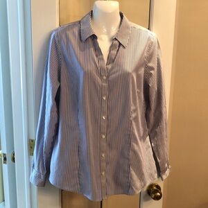 Alfred Sung Blue and White Striped Button-Up Shirt